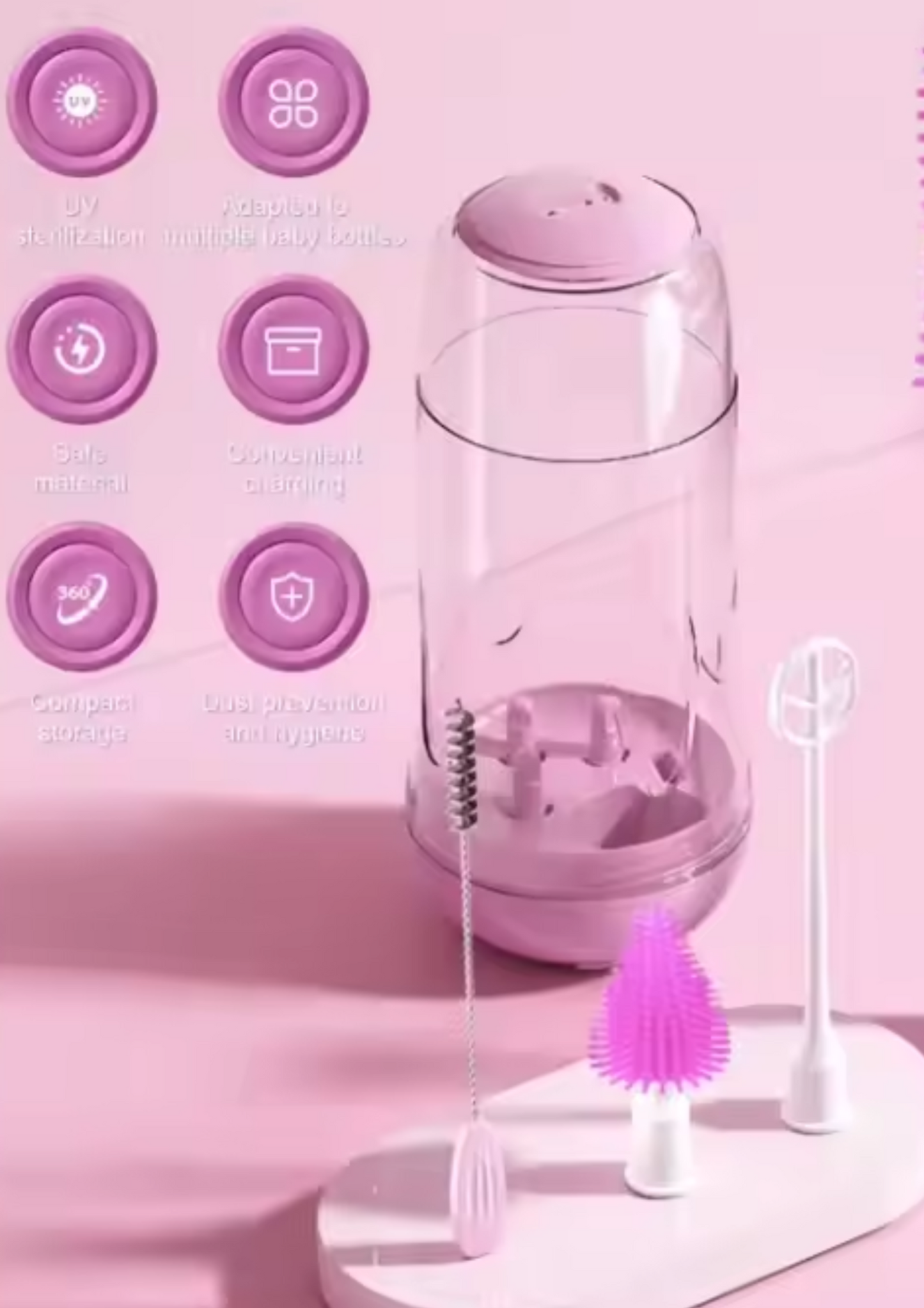 Electric Rechargeable 360 Rotate Bottle Brushes Kit for Baby Bottle Nipple Straw Brush Set with Storage