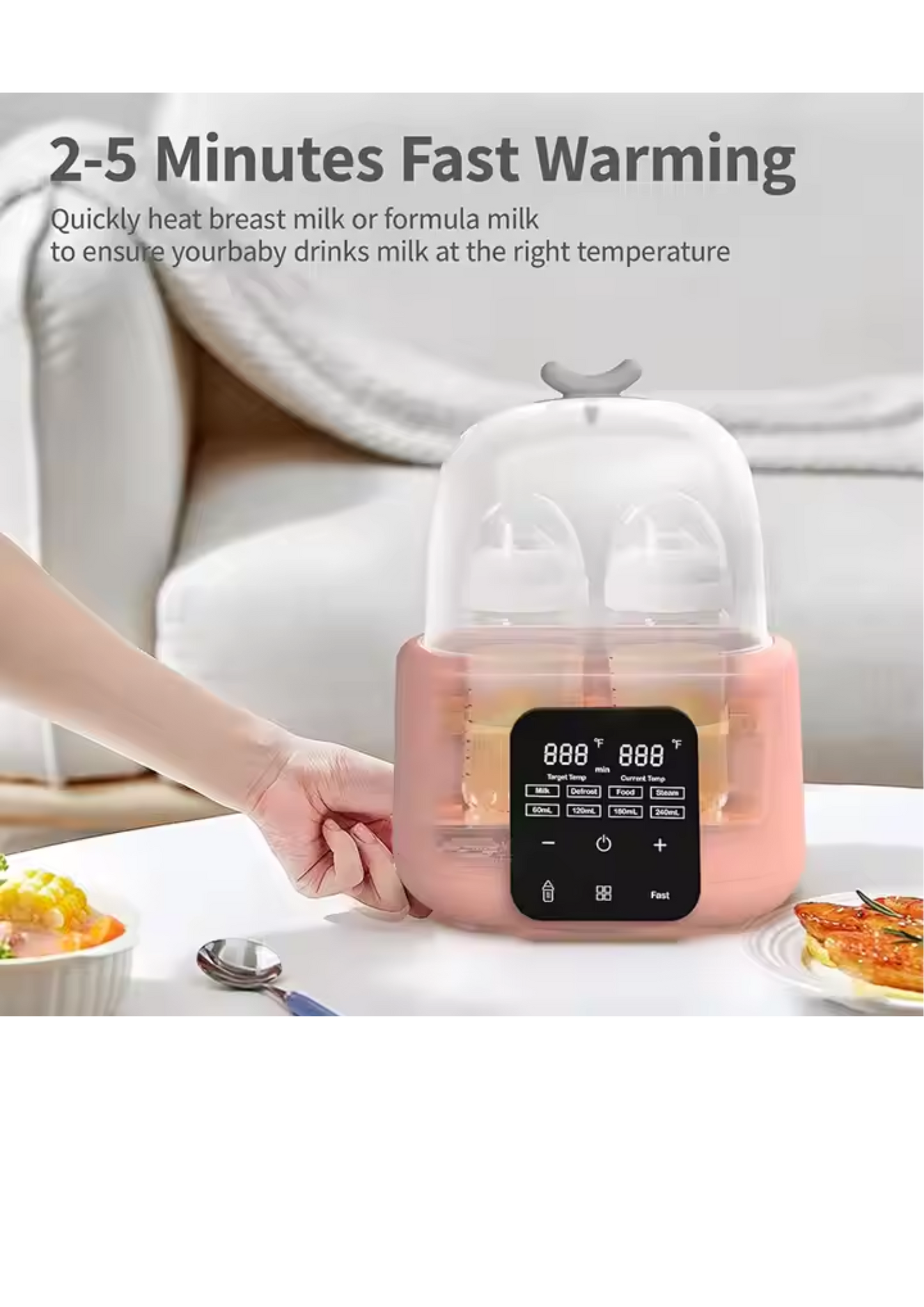 Baby Bottle Warmer 9-in-1 Fast Milk Warmer for Breastmilk or Formula Fits 2 Bottles Accurate Temperature Control